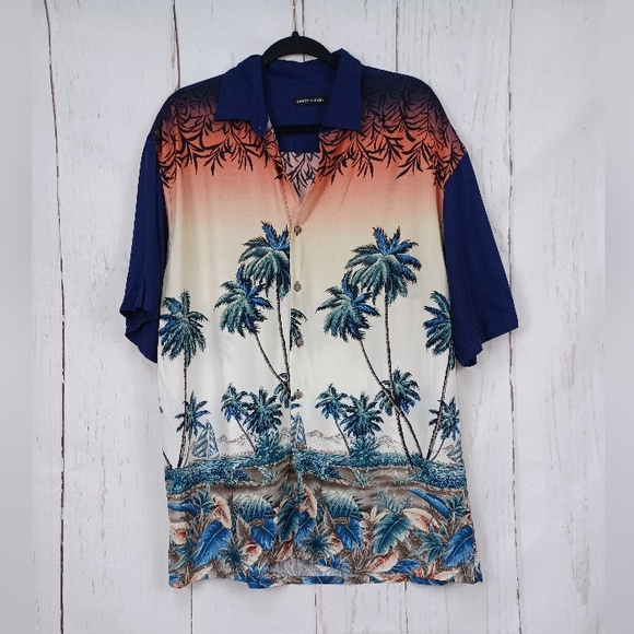 Pierre Cardin Other - Pierre Cardin Mens Hawaiian Shirt Palm Tree Island Graphic Ombre